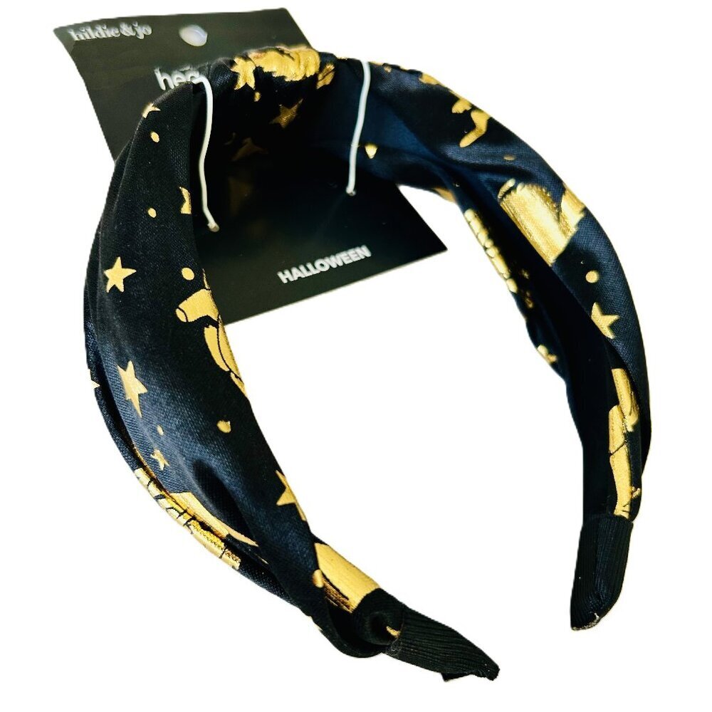Hildie & Jo Satin Fabric Girls Halloween Golden Stars themed Fashion Headband - Picture 1 of 5